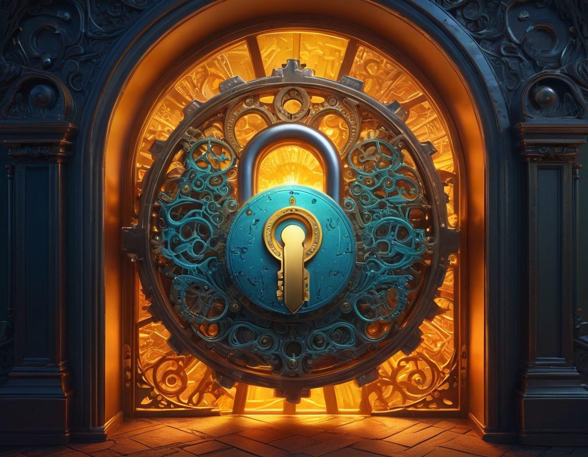 A dynamic concept illustration featuring a glowing key unlocking a large, ornate lock that symbolizes opportunity and success. Surrounding the lock are vibrant gears representing various blogging strategies like engagement, growth, and creativity. In the background, a digital landscape with blogs and social media icons connected by bright pathways. Bright and engaging colors to inspire motivation and creativity. super-realistic. vibrant colors. 3D.